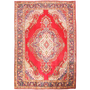 Tabriz Persian Rug 9x6 ft - Semi Antique Medallion Red, Cream Hand Knotted | front view | SKU 111185