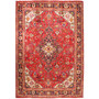 Tabriz Persian Rug 9'10" x 6'10" - Semi Antique Medallion Red, Cream Hand Knotted | front view | SKU 111186