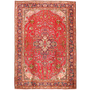 Tabriz Persian Rug 9x6 ft - Semi Antique Medallion Toranj Shah Abbasi Madder Red Cream Ivory Hand Knotted | front view | SKU 111187