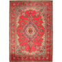Tabriz Persian Rug 11x8 ft - Semi Antique Medallion (Toranj), Shah Abbasi Red, Cream, Navy Blue Hand Knotted | front view | SKU 111190