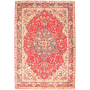 Tabriz Persian Rug 10x6 ft - Semi Antique Shah Abbasi, Medallion (Toranj) Madder Red, Cream, Navy Blue Hand Knotted | front view | SKU 111194