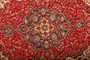 Tabriz Persian Rug 10x6 ft - Semi Antique Shah Abbasi, Medallion (Toranj) Madder Red, Cream, Navy Blue Hand Knotted | corner detail | SKU 111194