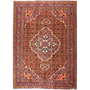 Ardabil Persian Rug 9x6 ft - Semi Antique Medallion Toranj Herati Mahi Madder Red Brick Red Cream Hand Knotted | front view | SKU 111198