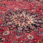 Mashad Persian Rug 13'1" x 10'2" - Semi Antique Medallion Crimson, Ultramarine Hand Knotted | back view | SKU 111209
