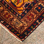 Hamadan Persian Rug 10'3" x 3'7" - Semi Antique Afshan Red, Blue Hand Knotted | corner detail | SKU 111217