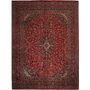 Mashad Persian Rug 12'12" x 9'10" - Semi Antique Medallion Crimson, Ultramarine Hand Knotted | front view | SKU 111221