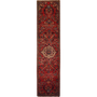 Lilihan Persian Rug 12'6" x 2'9" - Semi Antique Geometric Red, Navy Blue Hand Knotted | front view | SKU 111227