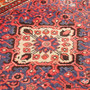 Hamadan Persian Rug 9x3 ft - Semi Antique Medallion (Toranj), Herati (Mahi) Madder Red, Navy Blue, Crimson Hand Knotted | pile detail | SKU 111230