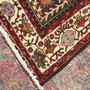 Bakhtiari Persian Rug 10x5 ft - Semi Antique Kheshti Garden, Geometric Dark Red, Cream, Navy Blue Hand Knotted | corner detail | SKU 111306