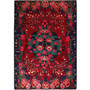 Afshar Persian Rug 9x6 ft - Semi Antique Medallion Toranj, Gol Farang European Floral Crimson, Navy Blue, Teal Hand Knotted | front view | SKU 111317