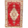 Tabriz Persian Rug 11'2" x 6'11" - Semi Antique Medallion Red, Cream Hand Knotted | front view | SKU 111318