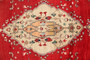 Tabriz Persian Rug 11'2" x 6'11" - Semi Antique Medallion Red, Cream Hand Knotted | pile detail | SKU 111318