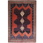 Sirjan Persian Rug 8'4" x 5'7" - Semi Antique Medallion Red, Navy Blue Hand Knotted | front view | SKU 111320