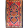 Lori Persian Rug 9x5 ft - Semi Antique Geometric, Tribal and Nomadic Red, Orange, Navy Blue Hand Knotted | front view | SKU 111325