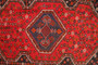 Bakhtiari Persian Rug 8x5 ft - Semi Antique Medallion Blue, Crimson Hand Knotted | corner detail | SKU 111333