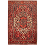 Bakhtiari Persian Rug 8x5 ft - Semi Antique Medallion Blue, Crimson Hand Knotted | front view | SKU 111334