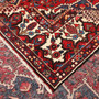 Bakhtiari Persian Rug 13x10 ft - Semi Antique Medallion Toranj, Herati Mahi Madder Red, Navy Blue, Cream Hand Knotted | corner detail | SKU 111338