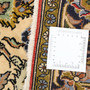 Qum Persian Rug 5'1" x 3'11" - Semi Antique Medallion Beige, Red Hand Knotted | corner detail | SKU 111373