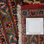 Kashan Persian Rug 13x9 ft - Semi Antique Shah Abbasi, Medallion (Toranj) Crimson, Navy Blue, Cream Hand Knotted | corner detail | SKU 111374