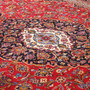 Kashan Persian Rug 13x9 ft - Semi Antique Shah Abbasi, Medallion (Toranj) Crimson, Navy Blue, Cream Hand Knotted | back view | SKU 111374