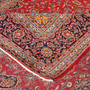 Kashan Persian Rug 13x9 ft - Semi Antique Shah Abbasi, Medallion (Toranj) Crimson, Navy Blue, Cream Hand Knotted | detail view | SKU 111374