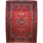 Lilihan Persian Rug 14x10 ft - Semi Antique Medallion Toranj, Herati Mahi Madder Red, Navy Blue, Indigo Hand Knotted | front view | SKU 111379