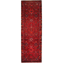 Hosseinabad Persian Rug 10x3 ft - Semi Antique Medallion Crimson, Ivory Hand Knotted | front view | SKU 111380