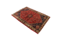 Abadeh Persian Rug 4x3 ft - Semi Antique Medallion Toranj, Geometric Madder Red, Navy Blue, Ivory Hand Knotted | detail view | SKU 111400