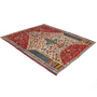 Qashqai Persian Rug 3'11" x 2'9" - Semi Antique Geometric Crimson, Blue Hand Knotted | back view | SKU 111406