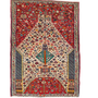 Qashqai Persian Rug 3'11" x 2'9" - Semi Antique Geometric Crimson, Blue Hand Knotted | front view | SKU 111406