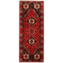 Shiraz Persian Rug 9x3 ft - Semi Antique Medallion Geometric Madder Red, Dark Red, Black Hand Knotted | front view | SKU 111407