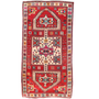 Shiraz Persian Rug 9x4 ft - Semi Antique Mihrab Prayer, Geometric Madder Red, Ivory, Navy Blue Hand Knotted | front view | SKU 111409