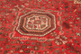 Shiraz Persian Rug 9x6 ft - Semi Antique Medallion (Toranj), Geometric Madder Red, Dark Red, Burgundy Hand Knotted | detail view | SKU 111411