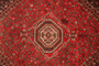 Shiraz Persian Rug 9x6 ft - Semi Antique Medallion (Toranj), Geometric Madder Red, Dark Red, Burgundy Hand Knotted | corner detail | SKU 111411