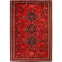 Shiraz Persian Rug 9x6 ft - Semi Antique Geometric Blue, Red Hand Knotted | front view | SKU 111417