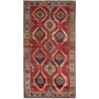 Shiraz Persian Rug 9x4 ft - Semi Antique Diamond Lattice, Geometric Madder Red, Navy Blue, Cream Hand Knotted | front view | SKU 111420
