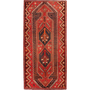 Shiraz Persian Rug 8x4 ft - Semi Antique Mihrab (Prayer), Geometric Red, Madder Red, Navy Blue Hand Knotted | front view | SKU 111421