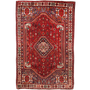 Shiraz Persian Rug 8'5" x 5'7" - Semi Antique Geometric Blue, Red Hand Knotted | front view | SKU 111428