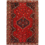 Shiraz Persian Rug 8x6 ft - Semi Antique Medallion Geometric Madder Red, Dark Red, Cream Hand Knotted | front view | SKU 111433