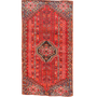 Shiraz Persian Rug 7x4 ft - Semi Antique Medallion (Toranj), Geometric Madder Red, Navy Blue, Cream Hand Knotted | front view | SKU 111442