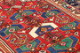 Bakhtiari Persian Rug 7'7" x 4'3" - Semi Antique Medallion Blue, Crimson Hand Knotted | detail view | SKU 111446