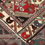 Shiraz Persian Rug 9'10" x 5'3" - Semi Antique Geometric Blue, Red Hand Knotted | corner detail | SKU 111461