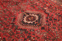 Shiraz Persian Rug 9x6 ft - Semi Antique Medallion Geometric Madder Red, Dark Red, Cream Hand Knotted | corner detail | SKU 111468