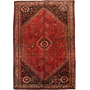 Shiraz Persian Rug 9x6 ft - Semi Antique Medallion Geometric Madder Red, Dark Red, Cream Hand Knotted | front view | SKU 111468
