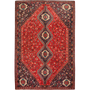 Shiraz Persian Rug 8'8" x 5'9" - Semi Antique Geometric Blue, Red Hand Knotted | front view | SKU 111469