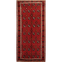 Baluch Persian Rug 9x4 ft - Semi Antique Geometric, Turkmen Gul Red, Madder Red, Dark Red Hand Knotted | front view | SKU 111474