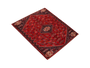 Shiraz Persian Rug 7x5 ft - Semi Antique Medallion Geometric Madder Red, Dark Red, Navy Blue Hand Knotted | side view | SKU 111476