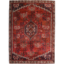 Shiraz Persian Rug 8'6" x 6'3" - Semi Antique Geometric Blue, Red Hand Knotted | front view | SKU 111477