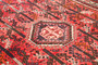 Shiraz Persian Rug 9x6 ft - Semi Antique Geometric Blue, Red Hand Knotted | detail view | SKU 111480