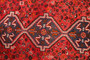 Shiraz Persian Rug 9x6 ft - Semi Antique Geometric, Gol Farang Madder Red, Dark Red, Cream Hand Knotted | detail view | SKU 111482